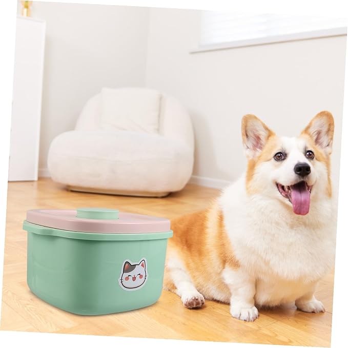 COLLBATH Pet Food Storage Barrel with Airtight Vacuum Seal Lid Plastic Container for Cat, Light Green