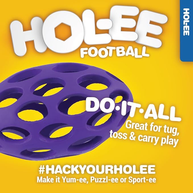 JW Pet HOL-ee Football Dog Puzzle Ball, Medium 6.5in, Natural Rubber Toy