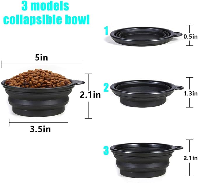 Collapsible Dog Bowl, 2 Pack, with Lids, Black+White, Small