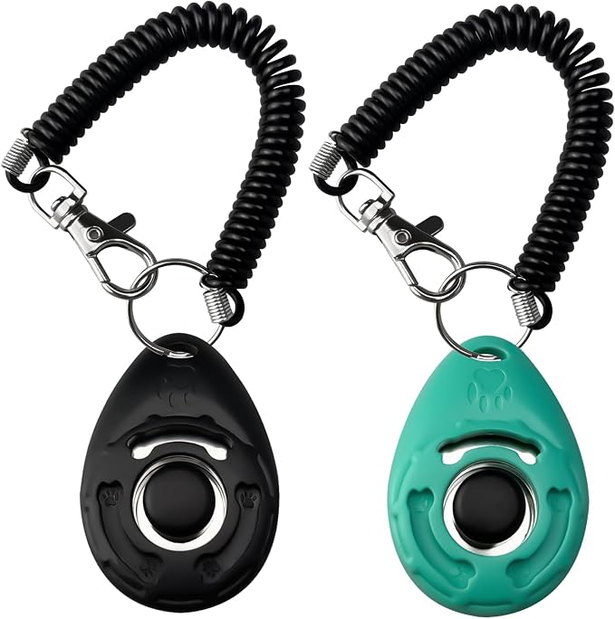 ABSONE Dog Clicker with Wrist Strap, 2 Pack, Black & Green