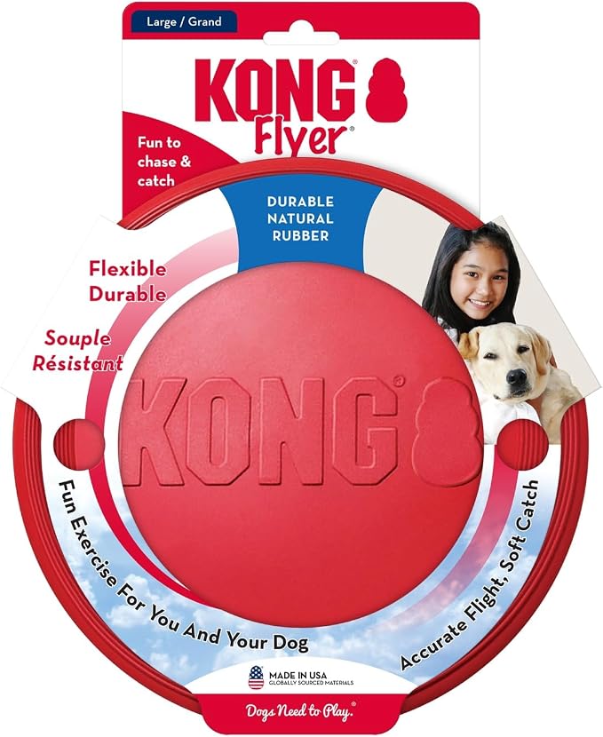 KONG Flyer - Durable Dog Toy for Outdoor Playtime - Natural Rubber Flying Disc, Dog Toy for Fetch - Safer Disc for Healthy Activity - for Medium/Large Dogs (Pack of 3)