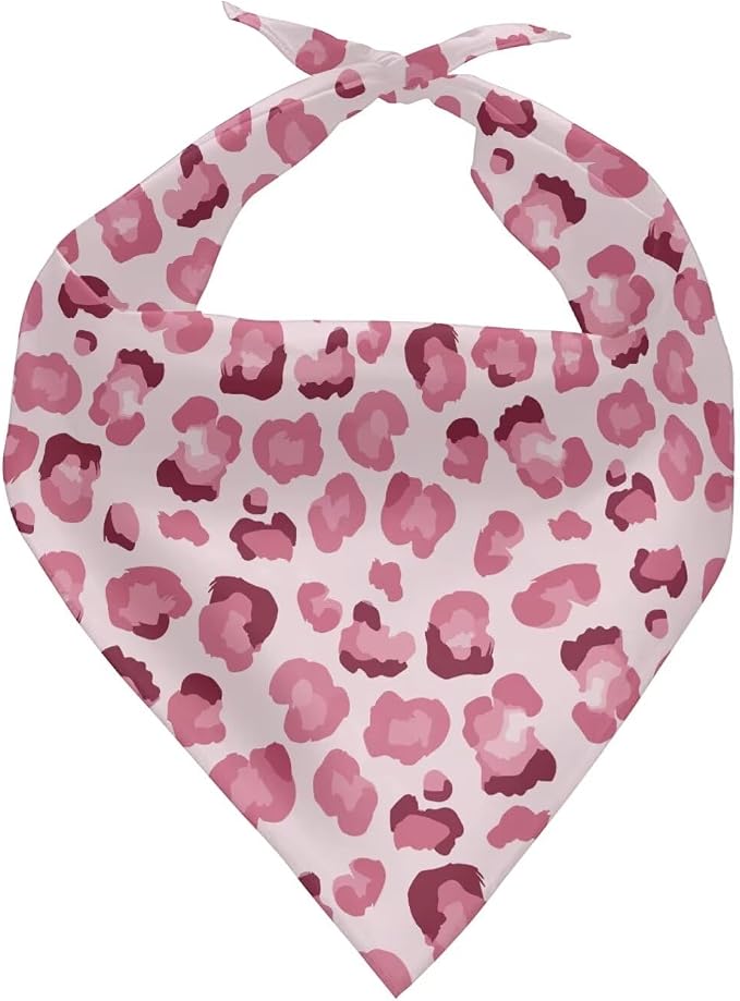 Forchrinse Pink Leopard Print Triangle Dog Bandana Fashion Pet Bib Scarf Adjustable Dog Kerchief, One Size, Small, Polyester, Pink