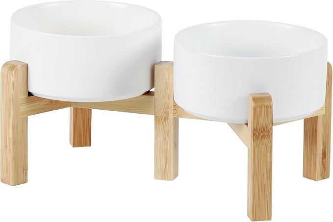 Havniva 6.1” Dog Bowls Elevated Ceramic Dog Food and Water Bowl Set, Double Raised Dog Water Bowl with Stand Non-Slip Rubber Base Two Heights Large Capacity Pet Food Bowl for Small & Medium Dogs