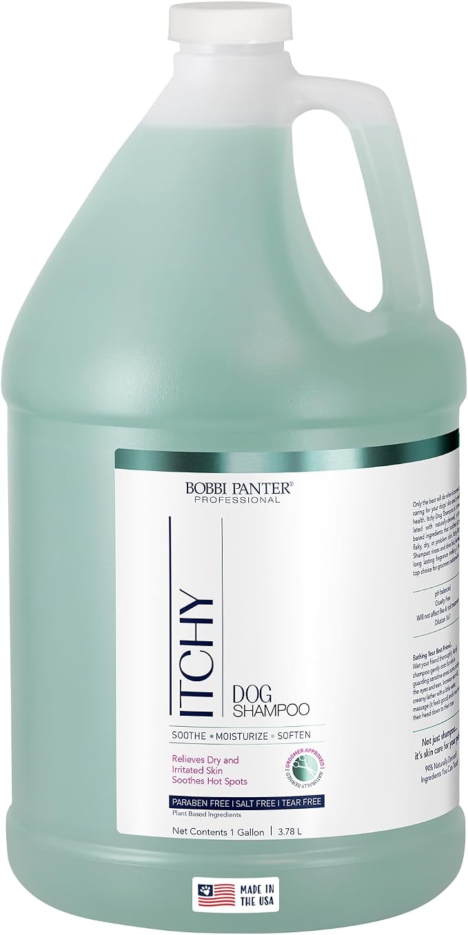 Bobbi Panter Itch Relief Dog Shampoo Tea Tree, Lavender & Flaxseed – Soothing Natural Formula for Itchy & Irritated Skin, Moisturizing, Tear-Free, 16:1 Concentrate, 1 Gallon (Case of 4)