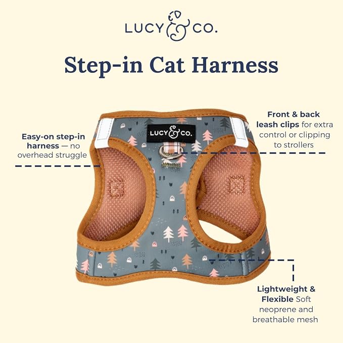 Lucy & Co. Take a Hike Step-in Cat Harness & Leash Bundle – Reflective, Breathable & Adjustable Harness for Cats, Kittens & Small Dogs, Lightweight & Secure and Dual Leash Clips – Small