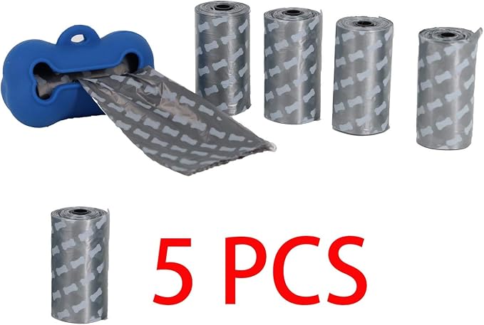 5 Rolls Portable Silicone Bone Shape Dog Poop Bags with Dispenser - Plastic Dog Pooper Bags Holders Refills Trash Can - Dog Pooper Scoopers & Bags for Outdoor Leash Travel (Red)
