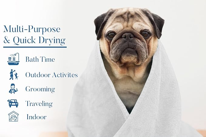 DAN RIVER Dog Towel - Pack of 1, 100% Cotton, 20x40, Ultra Soft 450 GSM, Super Absorbent & Quick Drying Towel for Dogs, Cats, and Other Pets, White Pet.