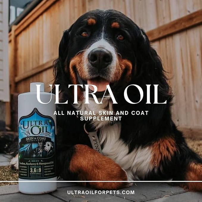 Ultra Oil Skin and Coat Supplement for Dogs and Cats with Hemp Seed, Flaxseed, Grape Seed, and Fish Oils for Relief from Dry Itchy Skin, Dull Coat, Hot Spots, Dandruff, and Allergies, (16 oz)