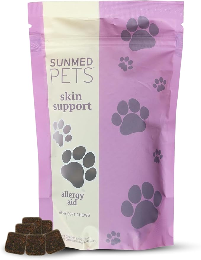 Sunmed Skin Support Dog Allergy Relief Chews – Natural Seasonal Allergy Relief with Nettle, Quercetin, & Green-Lipped Mussel – Soothes Itchy Skin, Supports Health – 40 Count