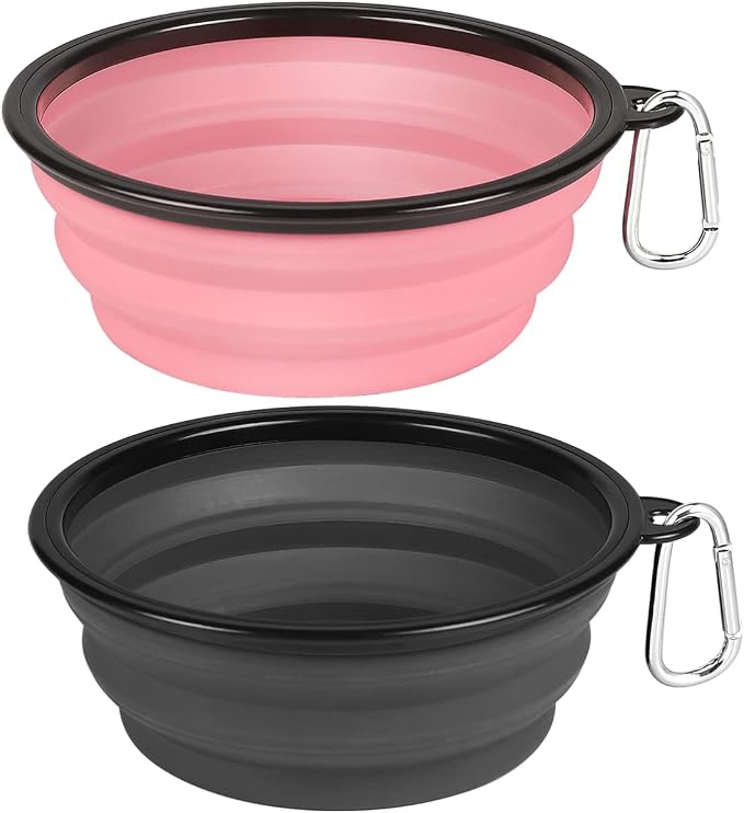 Kytely Large Collapsible Dog Bowls, 2 Pack, 34oz, Pink+Grey
