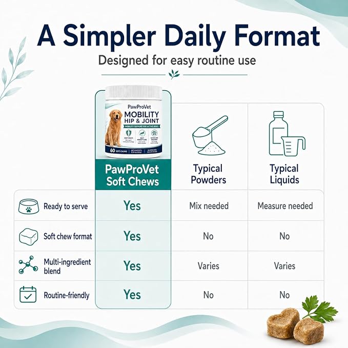 Pawprovet Mobility Hip and Joint, Soft Chews for Dogs with Glucosamine, MSM, Chondroitin, Boswellia and Green-Lipped Mussel, Daily Dog Supplement, 60 Count