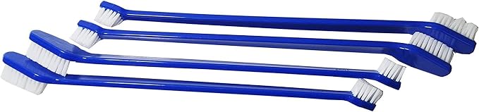 Duke's Pet Products 4 Piece Double Sided Canine Toothbrush Set with Long 8 1/2 Inch Handle (Blue, 4 Peice)