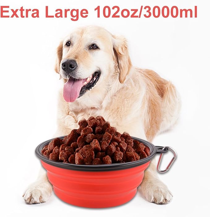 Extra Large Collapsible Dog Bowl, 3L/102oz, Red