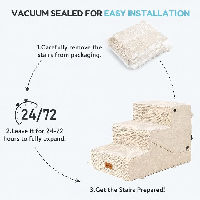 3-Step Dog Stair and Ramp for Small Dogs and Cats, Pet Steps for Sofa and Couch with Non-Slip Bottom, Beige