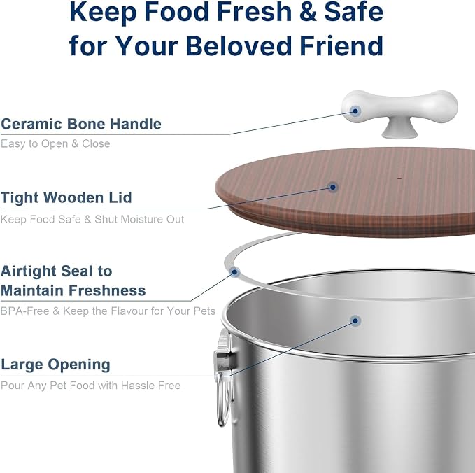 Paw Libero 2PK 25 Lbs total 50 Lbs Stainless Steel Dog Food Storage Container, 25 Lbs, Stainless Steel