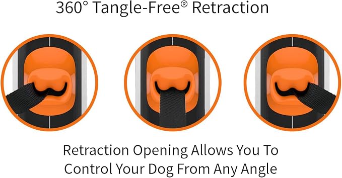 TUG 360° Tangle-Free Retractable Dog Leash with Waste Bag Dispenser (Medium, White/Orange)
