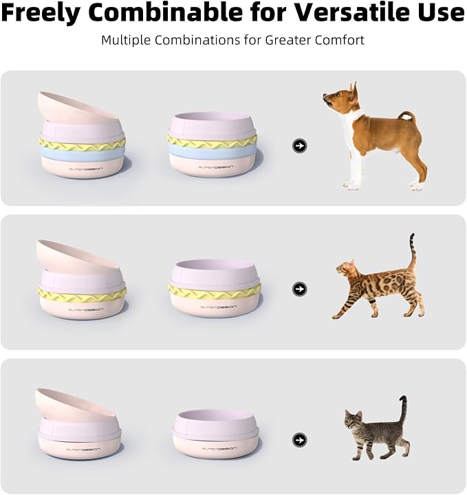 5-in-1 Dog Bowls Set, 6.1 inch Cute Colorful Hamburger-Shaped Dog Food Bowl Stackable for Easy Storage and Travel, Cat Bowls for Food and Water, Pet Bowls Suitable for Small and Medium Dogs (Pink