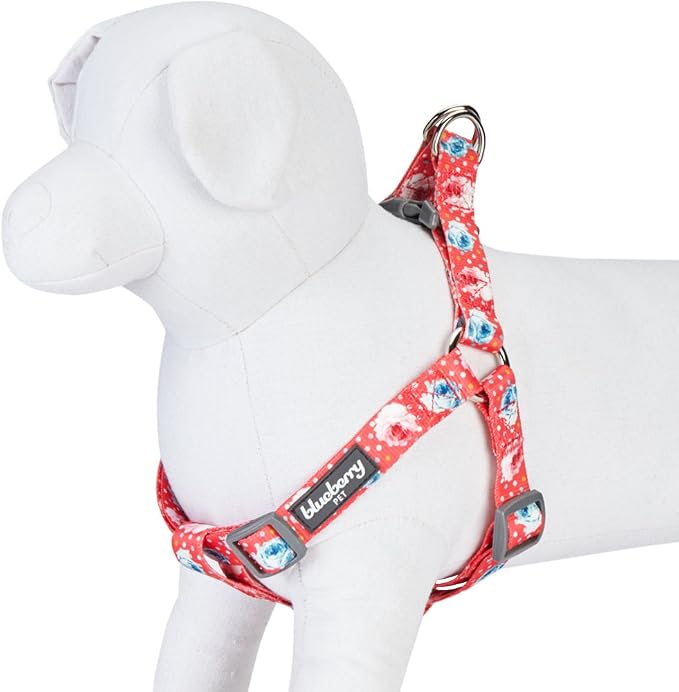 Blueberry Pet 9 Patterns Step-in Spring Scent Inspired Rose and Polka Dot Print Brink Pink Dog Harness, Chest Girth 16.5" - 21.5", Small, Adjustable Harnesses for Dogs