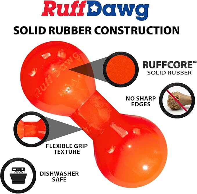 Ruff Dawg Big Dawg Barbell Medium Green – Heavy-Duty Solid Rubber Dog Chew Toy for Small to Medium Dogs Under 40 lbs – Floats & Bounces – Made in USA