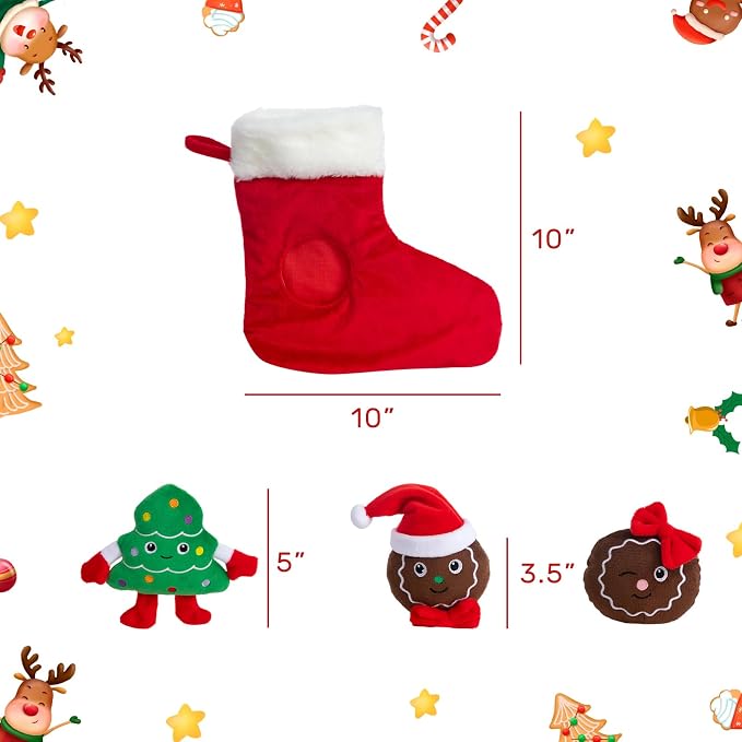 Hollypet Christmas Squeaky Hide and Seek Dog Toys for Small and Medium | Interactive Plush Stuffed Dog Squeak Toys for Small Medium Sized Dogs and Non-Aggressive Chewers, Puppy Teeth Clean Chew Toys