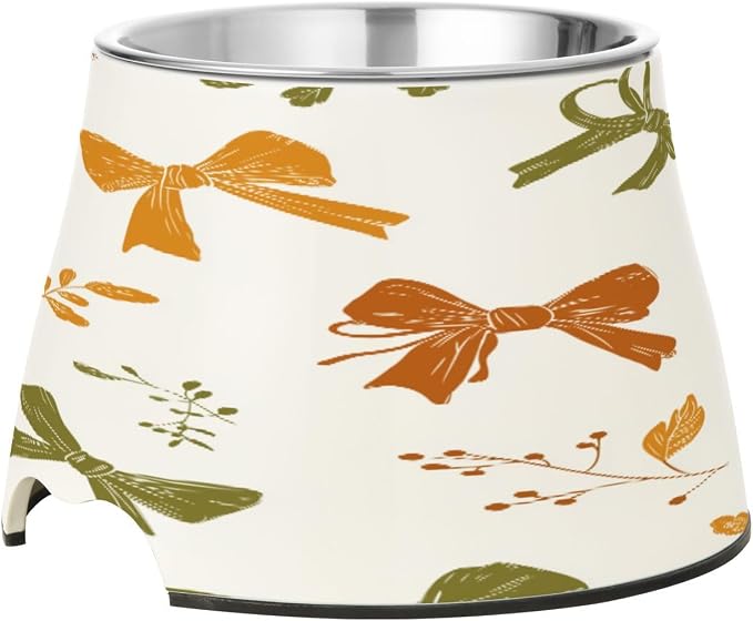 Blueangle Elevated Dog Bowls with Stainless Steel - Non-Slip 2.3 Cup High Capacity Pet Dish for Spinal Health & Autumn Bows Design（179）