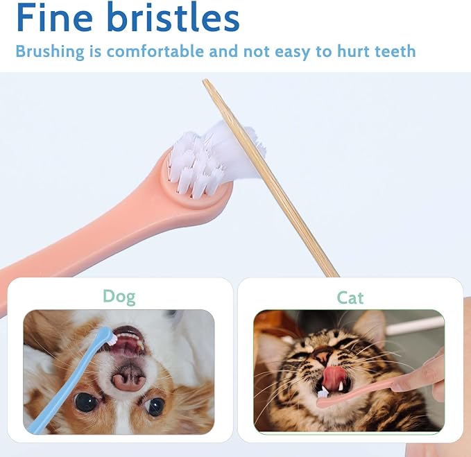 2 Pack Dog and Cat Toothbrush Kit - Mini Head Soft Brush for Deep Clean - Suitable for Puppy, Kitten, Small Pets - Portable Travel Friendly and Easy to Use