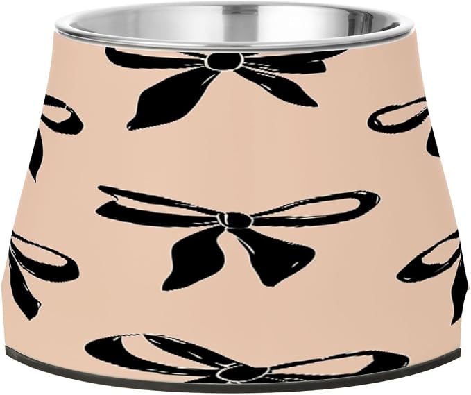 Blueangle Elevated Dog Bowls with Stainless Steel - Non-Slip 2.3 Cup High Capacity Pet Dish for Spinal Health & Black Bow Design（379）