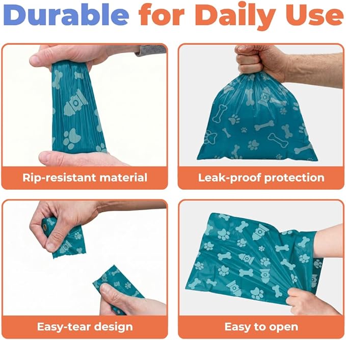 Best Pet Supplies Dog Poop Bags for Waste Refuse Cleanup, Doggy Roll Replacements for Outdoor Puppy Walking and Travel, Leak Proof and Tear Resistant, Thick Plastic - Turquoise, 240 Bags
