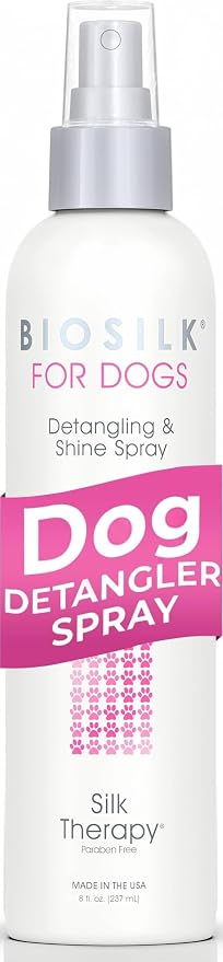 BioSilk for Dogs Silk Therapy Detangling and Shine Spray, 8 Fl Oz | pH-balanced, paraben-free leave-in mist with silk and vitamins, dematting spray for all coats and breeds