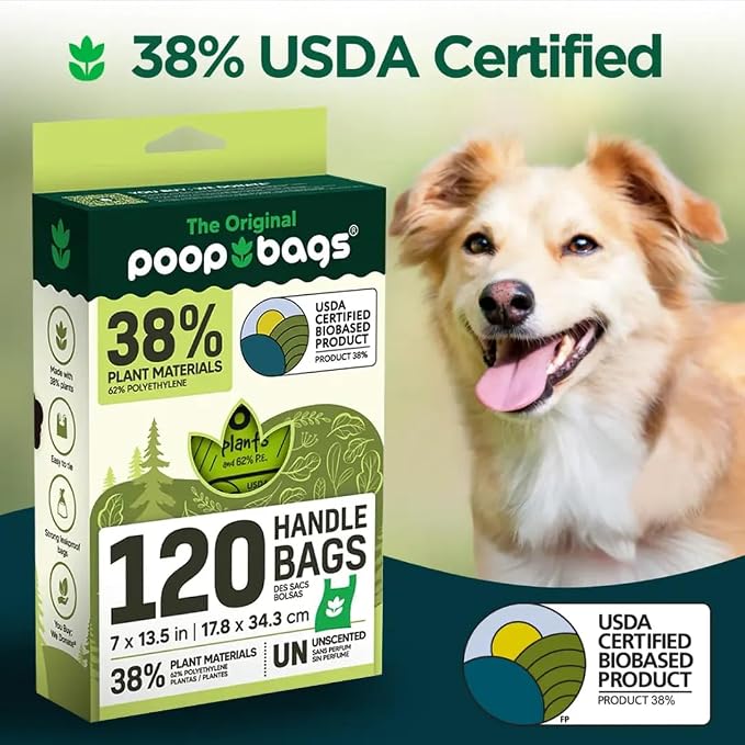 The Original Poop Bags® Dog Poop Bags with Handles, 38% USDA Biobased, Leak-Proof & Easy Tie Waste Bags for Dogs, Unscented, 240 Count