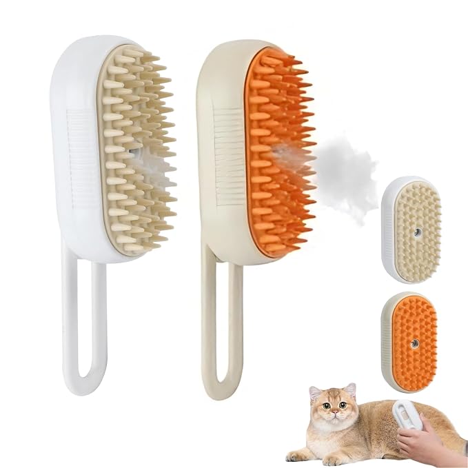 2026 New 3-in-1 Pet Steam Grooming Brush, Professional Cat & Dog Steam Brush for Massaging, Deep Cleaning & Shedding Hair Removal, Rechargeable Anti-Static Comb with HEPA Filter (white+Khaki)