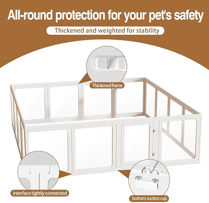 Clear Acrylic Dog Playpen with Door,23.6" Puppy Playpen,Easy Assemble Pet Fence for Puppies/Small Dog Play Pen Indoor (White, 23.6", 12 Panel)