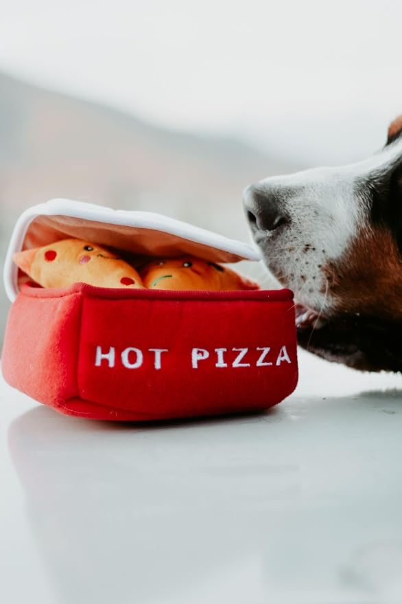 ZippyPaws Burrow Interactive Dog & Puppy Toys for Boredom - Pizza Box | Stimulating Pet Products to Keep them Busy, Hide & Seek Plush Dog Puzzle, Enrichment Squeaky Toy, For Small & Medium Dogs
