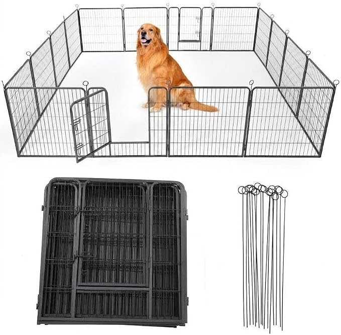Anti-Rust Dog Playpen, 32in 16 Panels, Secure Gate
