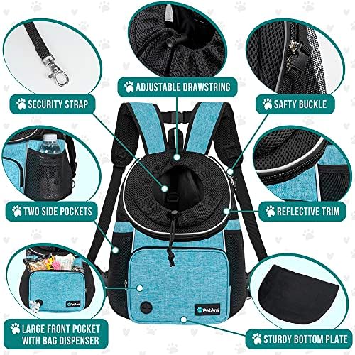 PetAmi Front Carrier Backpack, Adjustable Chest Carrier, Max 10 lbs, Teal Blue