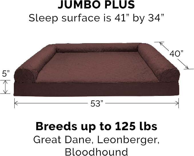 FurHaven Supportive Memory Foam Sofa Dog Bed with Washable & Removable Cover - Quilted - Coffee, Dogs Dogs Up to 125 lbs - Jumbo Plus XXL