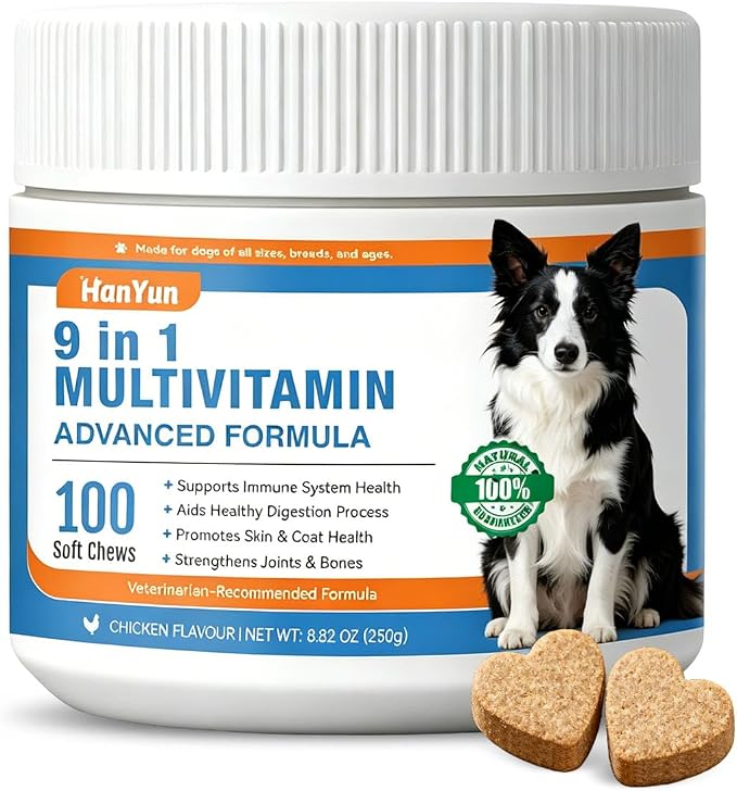 9-in-1 Dog Multivitamins Chewable,100 Count Dog Vitamins and Supplements Hip & Joint, Pet Immune Support, Skin & Coat, Gut & Heart Health - Senior & Puppy Multivitamin Pet Supplement