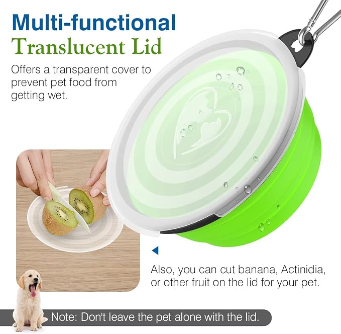 Pawaboo Silicone Collapsible Dog Bowls, 2 Pack, Blue+Green
