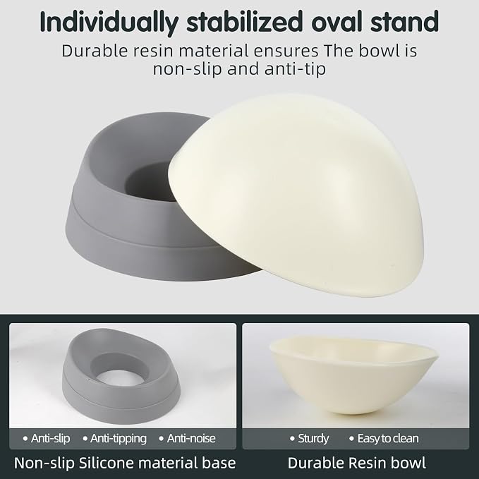 Bulldog Bowl Anti-Slip Dog Cat Dish Detachable Rubber Dog Bowl Pet Sterile Tilted Pet Feeder Slope Base (Grey, 3.5 Cup (Medium/Large Dog))