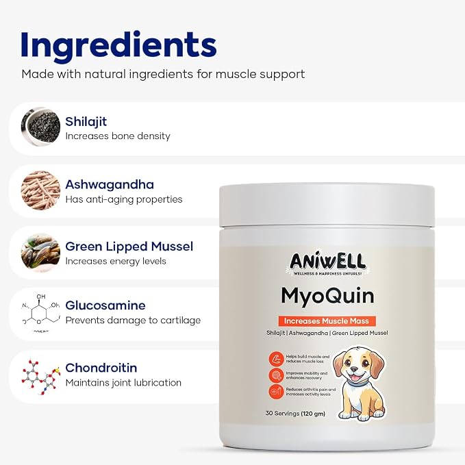 MyoQuin: Advanced Dog Hip and Joint Supplement with Glucosamine, Omega 3,Chondroitin and Green Lipped Mussel, Chews for Small Dogs, Medium Dog and Large Dogs Breeds