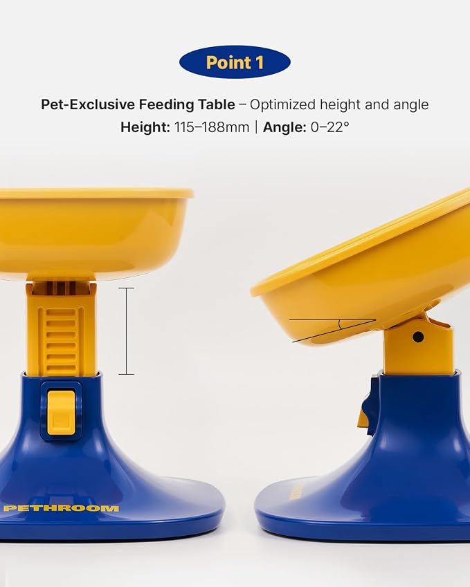 PETHROOM Well Fit Elevated Dog Bowl Stand – Adjustable Height 4.5–7.4 in with 0–22° Tilt, Stable Non-Slip Feeding Stand for Dogs & Cats, Bowl Not Included, Beige