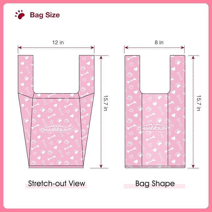 Charmount 120 Counts Unscented Dog Poop Bags Rolls with Handles, 16"x8"Extra Thick Pet Waste Bag, Leak Proof and Easy Tie, Cat Litter Bags, Pink