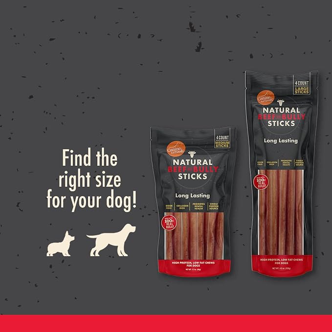 Canine Naturals | Natural Beef & Bully Sticks | Long-Lasting, Odor Free, High Protein Chews Made with 100% Real Bully | 4 Count Large Sticks