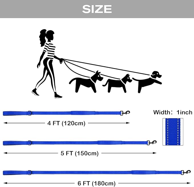 Joytale Dog Leash for Large Dogs that Pull, Double Handle, 4FT, Royal Blue | Traffic Handle for Control, Padded Handle Reduces Hand Strain, Reflective Stitching for Night Safety, Strong Nylon Webbing