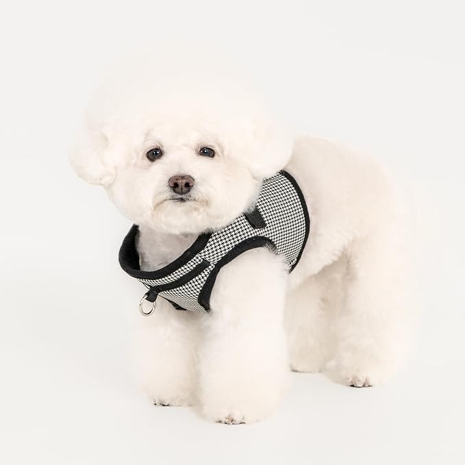 Puppia Amatus Dog Vest Harness B (Step-in) Fashionable Houndstooth Pattern Spring Summer Harness for Small and Medium Dogs, Black, Small