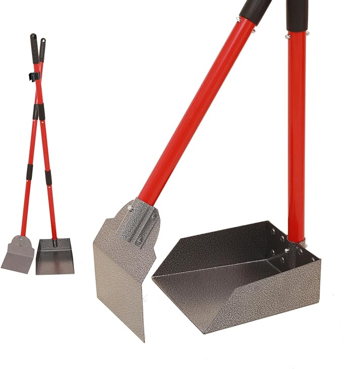 𝗫-𝗧𝗘𝗖𝗢𝗞𝗜𝗧 Pooper Scooper - 𝗗𝘂𝗿𝗮𝗯𝗹𝗲 & 𝗦𝘁𝘂𝗿𝗱𝘆 Spade&Tray Set with Long Handle,Great for Large Small and Multi Dogs,𝗡𝗼 𝗕𝗲𝗻𝗱 𝗗𝗼𝘄𝗻 Easy Cleanup,Use for Yard Grass Gravel Dirt
