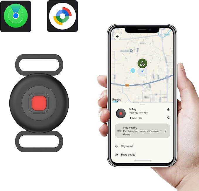 Dog Tracker, Pet Tracker for Dogs, Bluetooth Dog Tracking Tag Works with Apple Find My & Android Find Hub, IP67 Waterproof Anti-Lost Locator (Black 1 Pack)