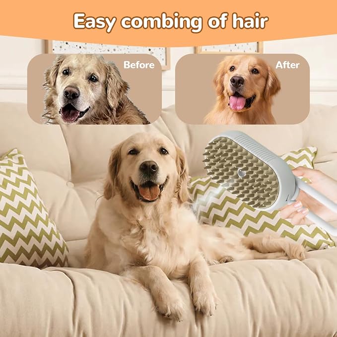 2026 New Cat Steam Brush, 3 in 1 Pet Steam Groomer Comb, Rechargeable Pet Steam Groomer Brush for Massaging and Cleaning Shedding Pets Hair, Anti-Static Hair Removal Comb for Cats Dogs (Khaki+White)
