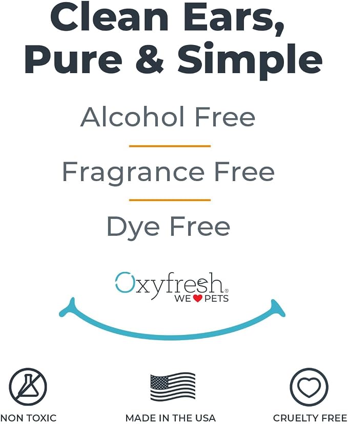 Oxyfresh Advanced Pet Ear Cleaner - Best Dog and Cat Ear Cleaning Solution - Helps with Yeast, Wax, Dirt & Itchy Ear Canal - Cleaning, Soothing, & Sting-Free Dog Ear Wash & Cat Ear Rinse - 8oz