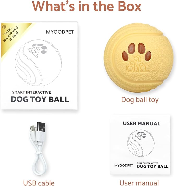 Interactive Dog Toys, [2026 Latest] Smart Dog Balls, 4 Movement Modes, Durable TPU Material, Motion Activated Automatic Moving Rolling Ball for Small/Medium/Large Dogs (Yellow)